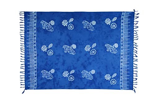 SAIVONA Pareo Sarong Strandtuch Damen - Wickelrock Strand - Handtuch Blickdicht als Wickeltuch oder Handtuchkleid und Wickelkleid Damen - Handarbeit aus Fair Trade Herstellung Batik Strand Blau von SAIVONA