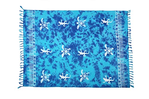 SAIVONA Pareo Sarong Strandtuch Damen - Wickelrock Strand - Handtuch Blickdicht als Wickeltuch oder Handtuchkleid und Wickelkleid Damen - Handarbeit aus Fair Trade Herstellung Batik Türkis Blau Tiere von SAIVONA