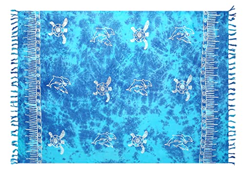 Pareo Sarong Strandtuch Damen - Wickelrock Strand - Handtuch Blickdicht als Wickeltuch oder Handtuchkleid und Wickelkleid Damen - Handarbeit aus Fair Trade Herstellung Batik Türkis Tiere von SAIVONA