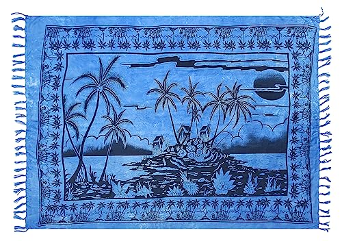 SAIVONA Pareo Sarong Strandtuch Damen - Wickelrock Strand - Handtuch Blickdicht als Wickeltuch oder Handtuchkleid und Wickelkleid Damen - Handarbeit aus Fair Trade Herstellung Blau Insel Meer von SAIVONA