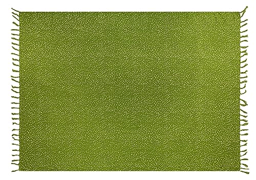 SAIVONA Pareo Sarong Strandtuch Damen-Wickelrock Strand-Handtuch Wickeltuch oder Handtuchkleid und Wickelkleid Damen-Handarbeit Unisex Grüntöne Punkte von SAIVONA