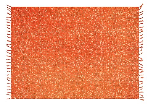 SAIVONA Pareo Sarong Strandtuch Damen-Wickelrock Strand-Handtuch Wickeltuch oder Handtuchkleid und Wickelkleid Damen-Handarbeit Unisex Orange Punkte von SAIVONA