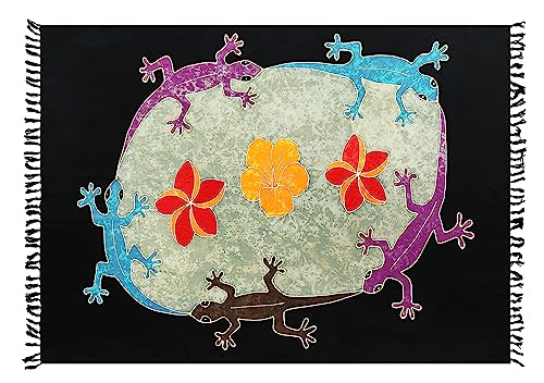 SAIVONA Pareo Sarong Strandtuch Damen-Wickelrock Strand-Handtuch Wickeltuch oder Handtuchkleid und Wickelkleid Damen-Handarbeit aus Fair Trade Herstellung Batik Gecko Familie von SAIVONA