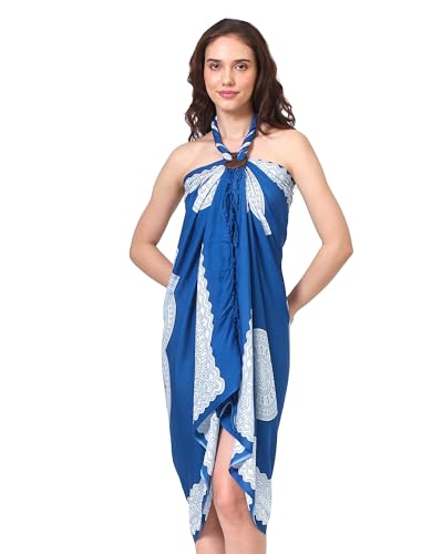 Sarong Pareo Damen Mandala Fransen Viskose Strandtuch Wickeltuch Wickelrock Strandrock Wickeltuch Bikini Cover Up für Badeanzug - Blau Boho Flower Blume von SAIVONA