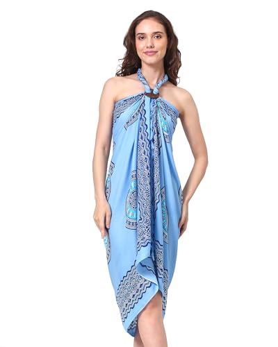 SAIVONA Sarong Pareo Damen Mandala Fransen Viskose Strandtuch Wickeltuch Wickelrock Strandrock Wickeltuch Bikini Cover Up für Badeanzug -Hellblau Boho Flower Blume von SAIVONA
