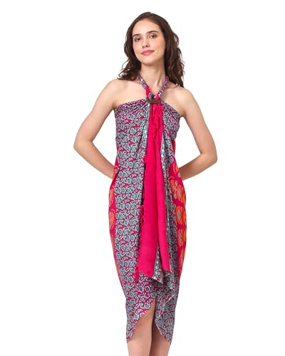 SAIVONA Sarong Pareo Damen Mandala Fransen Viskose Strandtuch Wickeltuch Wickelrock Strandrock Wickeltuch Bikini Cover Up für Badeanzug - Pink Töne Elefant Pfau von SAIVONA
