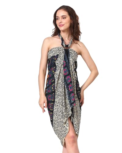 Sarong Pareo Damen Mandala Fransen Viskose Strandtuch Wickeltuch Wickelrock Strandrock Wickeltuch Bikini Cover Up für Badeanzug - Schwarz Bunt Pfau von SAIVONA