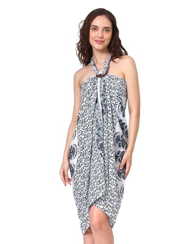 Sarong Pareo Damen Mandala Fransen Viskose Strandtuch Wickeltuch Wickelrock Strandrock Wickeltuch Bikini Cover Up für Badeanzug - Schwarz-weißes Pfauenmuster von SAIVONA