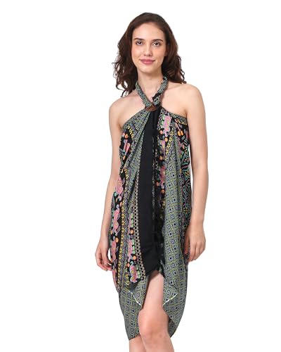 SAIVONA Sarong Pareo Damen Mandala Fransen Viskose Strandtuch Wickeltuch Wickelrock Strandrock Wickeltuch Bikini Cover Up für Badeanzug - Solo Boho Flower Blume von SAIVONA