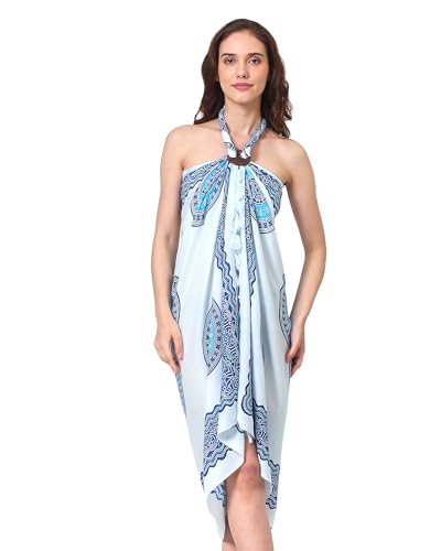 SAIVONA Sarong Pareo Damen Mandala Fransen Viskose Strandtuch Wickeltuch Wickelrock Strandrock Wickeltuch Bikini Cover Up für Badeanzug - Weiß Türkis Blau von SAIVONA