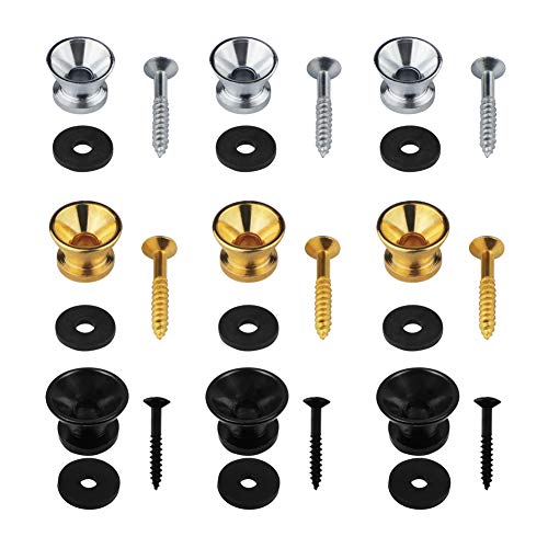 Gitarrengurt Knöpfe Endstifte SAIYU 9 Pack Metall gitarrengurt schlösser Pin mit Schrauben und Gummi kissen für elektrische Akustikgitarre, Bass und Ukulele (Gold, Silber, Schwarz) von SAIYU