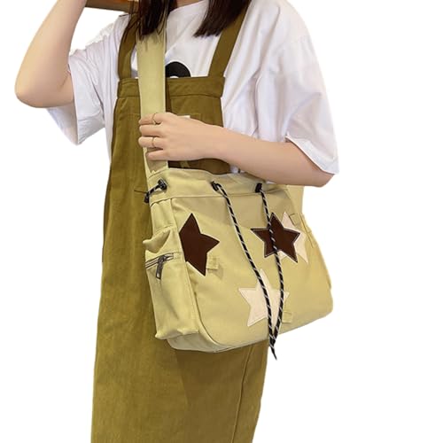 SAKEIOU 2024 Messenger Bag, Canvas, Star Bag, Schultasche, große Kapazität, Crossbody-Umhängetasche für Teenager, vielseitige Vintage-Tasche von SAKEIOU
