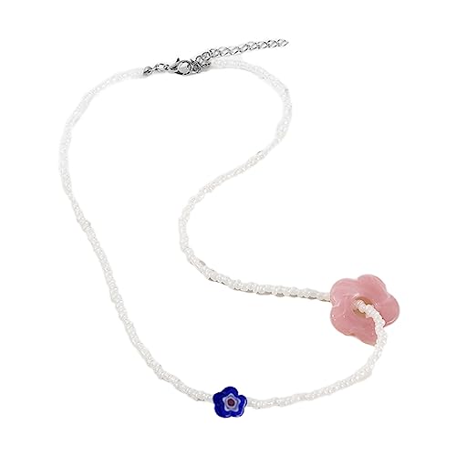 SAKEIOU Blumen-Perlen-Halsketten, Blumen-Halskette, Anhänger-Halsketten, Perlen-Choker, Harz-Material, perfektes Geschenk für Mädchen und Kinder, Harz-Perlen-Blumen-Halskette, Lila von SAKEIOU