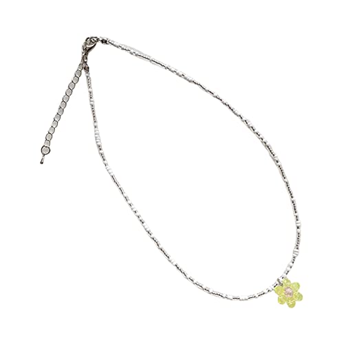 SAKEIOU Bunte, süße Perlen-Halskette, modische kleine Blumen-Anhänger-Halskette, Schlüsselbeinkette, Statement-Schmuck für Frauen und Mädchen, Halskette, Weiß von SAKEIOU