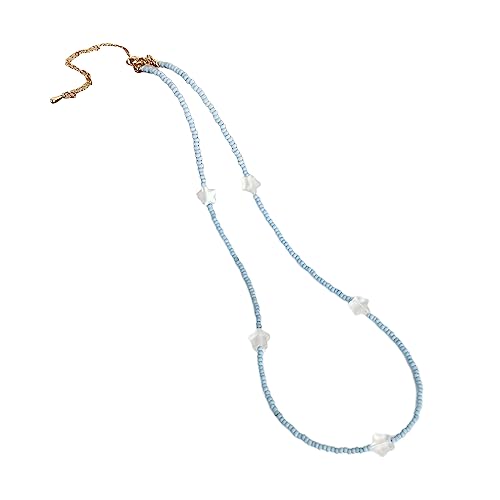 SAKEIOU Bunte Perlenkette mit klarem Stern, böhmische verstellbare Halskette, handgefertigte böhmische Rocaillesperlen-Halskette, Schlüsselbeinkette von SAKEIOU