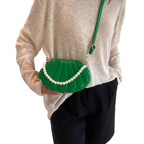 SAKEIOU Damen-Handtasche mit Perlenkette, modische Muscheln, Abendtasche, trendige Schulter-Umhängetasche, passend für Mädchen von SAKEIOU
