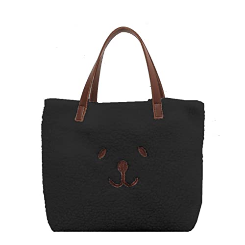 SAKEIOU Damen-Handtasche mit Plüschbär, Cartoon-Motiv, leichte Clutch, süße Bärentasche, lässige, pelzige quadratische Tasche von SAKEIOU