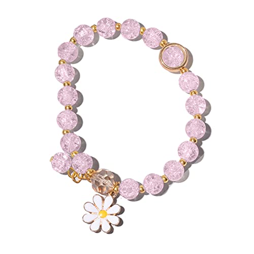 SAKEIOU Elegantes Kristall-Blumen-Perlen-Armband für Damen, Strang-Perlen-Armband, Schmuck, Erdbeer-Gänseblümchen-Blumen-Armband, Kette, Perlen-Armband, Lila von SAKEIOU