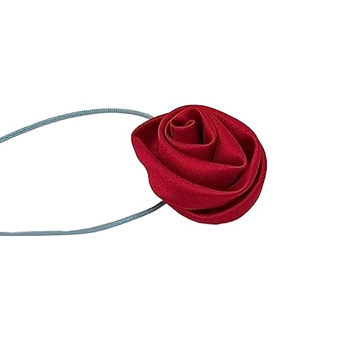 SAKEIOU Goth-Stoff-Halskette mit großem Rosen-Anhänger, dünne Seil-Halskette für Frauen, elegante Webart, geknotete Schleife, verstellbare Kette, Schmuck von SAKEIOU