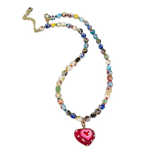 SAKEIOU Halskette mit böhmischen Perlen, farbige Glasur, runde Perlen, farbige Saatperlen, kurze Halskette, Sommer-Liebes-Halskette, Schmuck von SAKEIOU