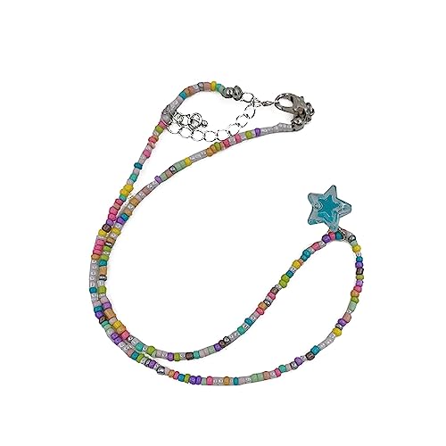 SAKEIOU Koreanische mehrfarbige Stern-Anhänger-Halskette, böhmischer Halsschmuck, Ornament-Kragenkette, Perlen-Chokerkette für Mädchen von SAKEIOU