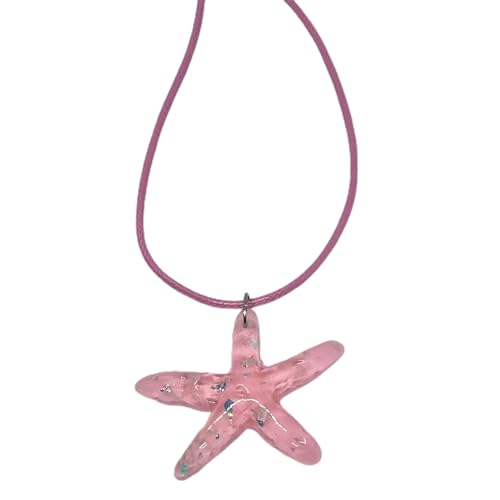 SAKEIOU Rosa Seestern-Halskette mit verstellbarer Kette für Damen, Urlaub, Harz-Seestern-Anhänger-Halskette, Y2K-Schmuckornament von SAKEIOU