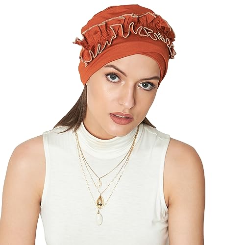 SAKUCHI Chemo Rüschenkappe für Krebs Haarausfall Frauen Seidenweich Bambus Kopfbedeckung, Rayon (Zimt) Mittel von SAKUCHI
