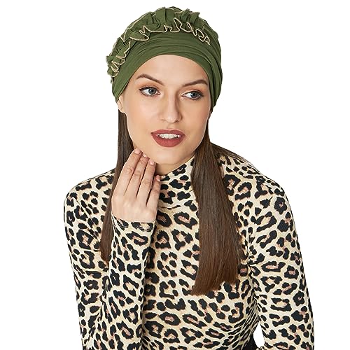 SAKUCHI Chemo Rüschenkappe für Krebs Haarausfall Frauen seidig weich Bambus Kopfbedeckung, Rayon (Schnittlauch) Mittel von SAKUCHI