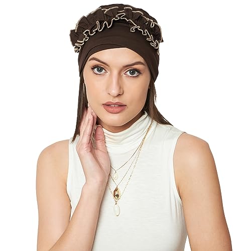 SAKUCHI Chemo Rüschenkappe für Krebs Haarausfall Frauen seidig weich Bambus Kopfbedeckung, Rayon (braun) Mittel von SAKUCHI