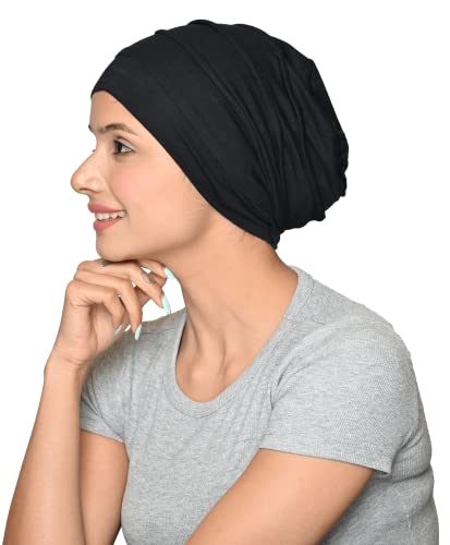 SAKUCHI Damen Chemo Bambus Slouchy Snood Beanie Turbane Kopfbedeckung Hut für Krebspatienten Haarausfall Schwarz von SAKUCHI