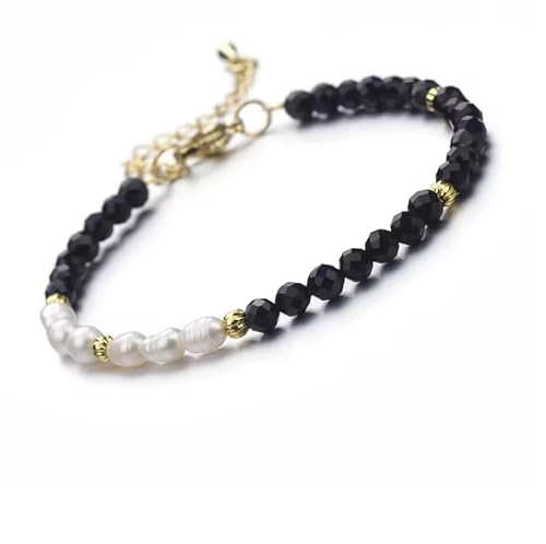 SAKURRDD 4MM Naturstein Armband Schwarze Messingperlen und Süßwasserperlen Armband for Männer und Frauen/168 von SAKURRDD