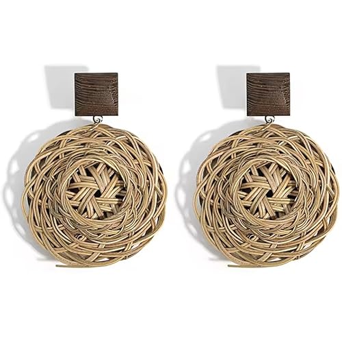 SAKURRDD 6 * 4,5 cm Handgemachte Rattan Stricken Tropfen Ohrringe for Frauen Ethnische Woven Runde Pendientes Ohrringe Boho Strand/98 von SAKURRDD
