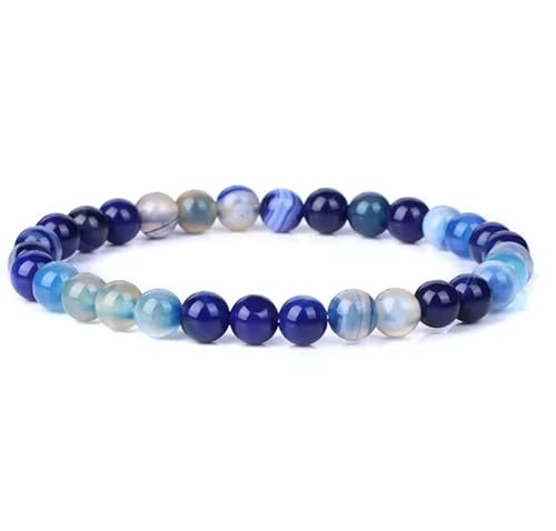 SAKURRDD Dunkelblaue Glatte Achate Armbänder 4 6 8 10mm Perlenarmband Streifen Achate Armbänder for Frauen Männer/282 von SAKURRDD