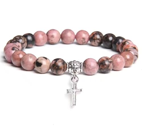 SAKURRDD Männer Perlen Armband Splitter Anhänger Armband 8mm Naturstein Armbänder for Frauen, Rhodonit Stein, 17CM/210 SAKURRDD Männer Perlen Armband Splitter Anhänger Armband 8mm Naturstein Armbänder for Frauen, Rhodonit Stein, 17CM/210 von SAKURRDD