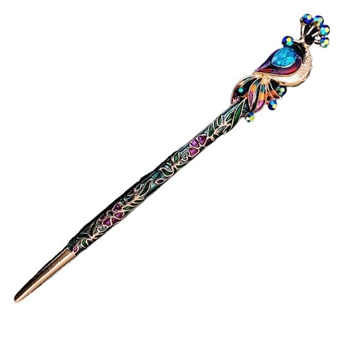 17 cm Retro Frauen Cloisonne Pfau Haar Stick Haarnadel chinesischen Stil handgefertigt von SALFEE