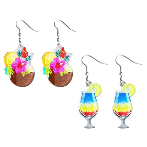 Hawaii Ohrringe Damen, Kokosnuss Ohrringe, Böhmische Bunte Süße Weinglas Ohrringes für Damen, Sommer, Strand, Party, Urlaub, Ohrringes, Geburtstagsschmuck, Geschenk（C） von SALGIA