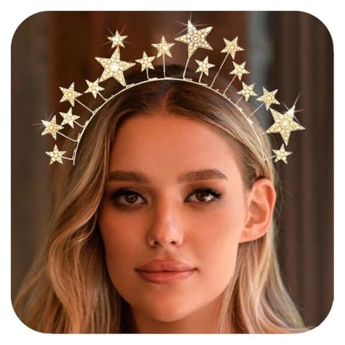 Stern Stirnband Haarschmuck - Glitzer Haarreifen Mit Strasssteinen für Damen und Mädchen - Karneval, Fasching, Hochzeit, Geburtstag Party Kostüm (GoldC) von SALGIA