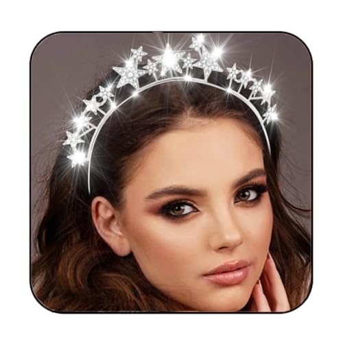 Stern Stirnband Haarschmuck - Glitzer Haarreifen Mit Strasssteinen für Damen und Mädchen - Karneval, Fasching, Hochzeit, Geburtstag Party Kostüm (SilberE) von SALGIA