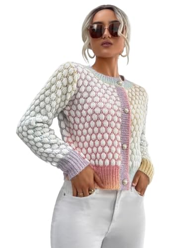 SALGOO Womens Cardigan Knit Button Front Cardigan Round Neck Casual von SALGOO