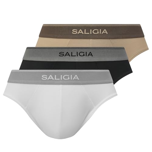 SALIGIA Retro Classic Herren Slip - Premium Baumwolle Herren Unterwäsche Pack mit atmungsaktivem und stützendem doppellagigem Beutel, 3er-Pack-Mix, X-Large von SALIGIA