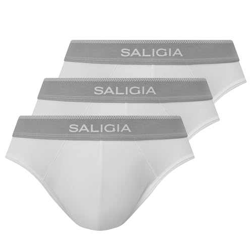 SALIGIA Retro Classic Herren Slip - Premium Baumwolle Herren Unterwäsche Pack mit atmungsaktivem und stützendem doppellagigem Beutel, 3er-Pack weiß, X-Large von SALIGIA