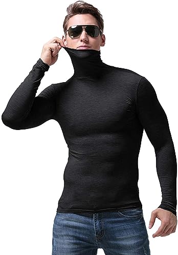 SALNIER Herren Basic Rollkragen Slim Fit Langarm Pullover Top Solid Thermo Strick T-Shirt Pullover Weich Leicht Shirt, Schwarz, Klein von SALNIER