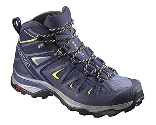 Salomon X Ultra 3 Wide Mid Gore-Tex (wasserdicht) Damen Trekking- & Wanderschuhe, Blau (Crown Blue/Evening Blue/Sunny Lime), 44 EU von Salomon