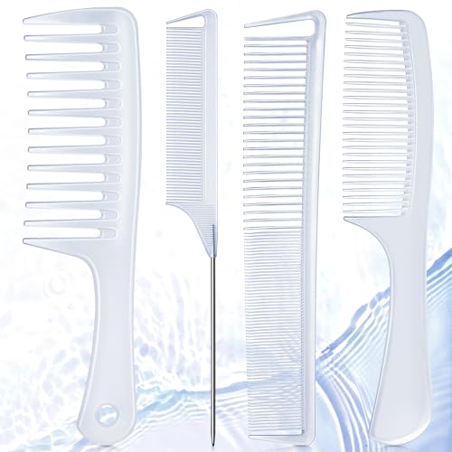 Salonsilk durchscheinendes Haarkamm-Set, 4-teilig, professionelles Kamm-Set, breite Zahnkämme, Rattenschwanz, feine Zähne, Haarkamm, Friseur-Styling, lockiger Scheitel, Kämm-Set für Damen und Herren von SALON SILK