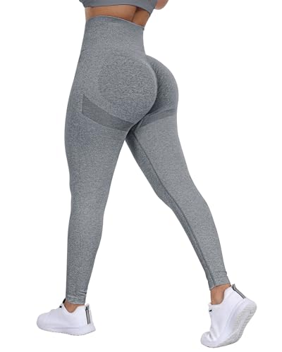 Scrunch Butt Lift Leggings für Frauen, nahtlos, hohe Taille, Workout-Leggings, Bauchkontrolle, Lächeln, Kontur, Yogahose - Grau - Klein von SALSPOR