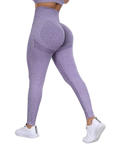 Scrunch Butt Lift Leggings für Frauen, nahtlos, hohe Taille, Workout-Leggings, Bauchkontrolle, Lächeln, Kontur, Yogahose - Violett - Klein von SALSPOR
