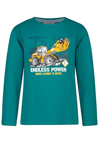 SALT AND PEPPER BY KIDS PARK Jungen Langarmshirt mit Bagger Stickerei-Applikation T-Shirt, Hunter Green, 128 cm-134 cm von SALT AND PEPPER