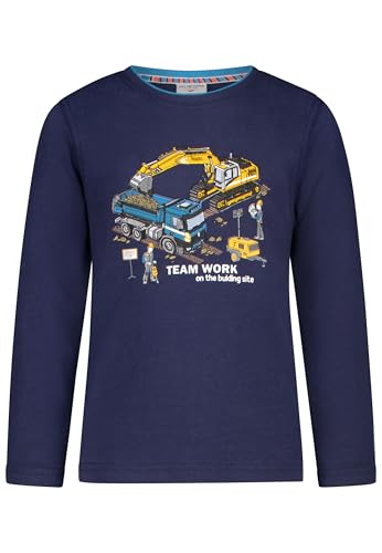 SALT AND PEPPER BY KIDS PARK Jungen Langarmshirt mit Baustellen Stickerei-Applikation T-Shirt, True Navy, 116/122 cm von SALT AND PEPPER