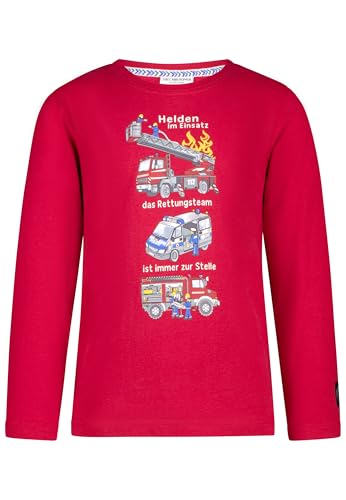 SALT AND PEPPER BY KIDS PARK Jungen Langarmshirt mit Feuerwehr Druckmotiv T-Shirt, Mars red, 116-122 von SALT AND PEPPER