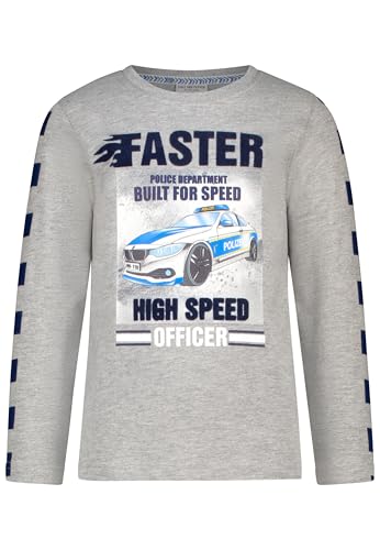 SALT AND PEPPER BY KIDS PARK Jungen Langarmshirt mit Polizei Flock-Print T-Shirt, Grey Melange, 128 cm-134 cm von SALT AND PEPPER